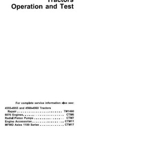 John Deere Tractor 4555 4560 4755 4760 4955 4960 Operation Test Manual TM1461