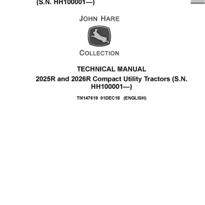 John Deere 2025R 2026R Compact Utility Tractor Diagnostic Repair Manual TM147619