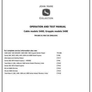 John Deere Cable Grapple Skidder 540E 640E 740E 548E 648E 748E Operation Test Manual TM1485
