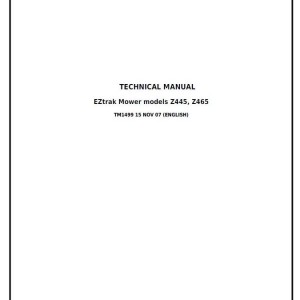 John Deere EZtrak Riding Lawn Residential Mower Z445 Z465 Technical Manual TM1499