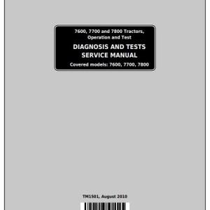 John Deere Tractor 7600 7700 7800 2WD MFWD Diagnosis Test Service Manual TM1501