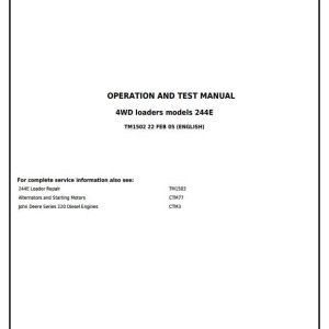 John Deere Loader 244E 4WD Operation Test Manual TM1502