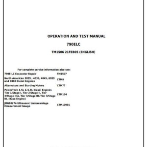 John Deere Excavator 790E LC Operation Test Manual TM1506