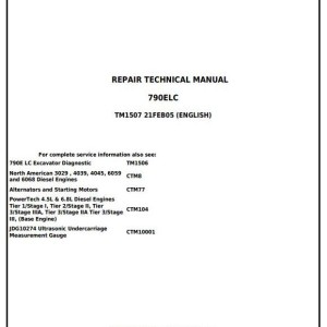 John Deere Excavator 790E-LC Repair Technical Manual TM1507