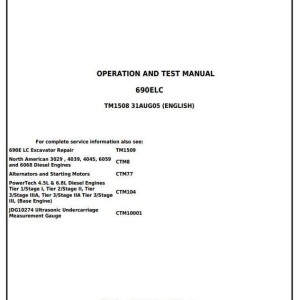John Deere Excavator 690E LC Operation Test Manual TM1508