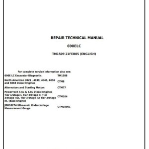 John Deere Excavator 690E LC Repair Technical Manual TM1509