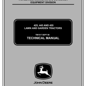 John Deere Lawn Garden Tractor 425 445 455 All Inclusive Technical Manual TM1517