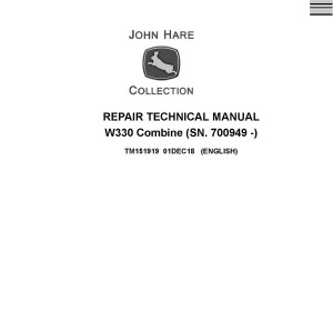 John Deere W330 Combine Repair Technical Manual TM151919