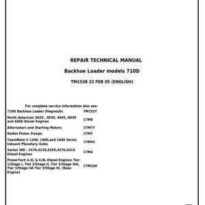 John Deere Backhoe Loader 710D Repair Technical Manual TM1538