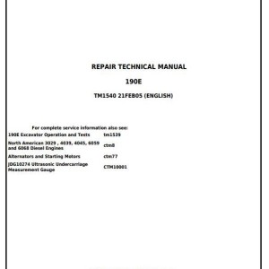 John Deere Excavator 190E Repair Technical Manual TM1540