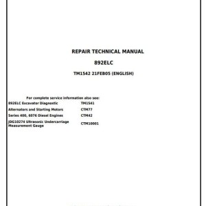 John Deere Excavator 892ELC Repair Technical Manual TM1542
