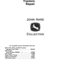 John Deere Articulated Tractor 8570 8770 8870 8970 4WD Technical Manual TM1549