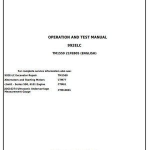 John Deere Excavator 992ELC Operation Test Manual TM1559