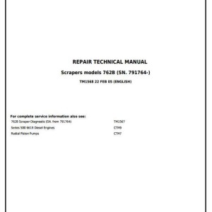 John Deere 762B Scraper Repair Technical Manual TM1568