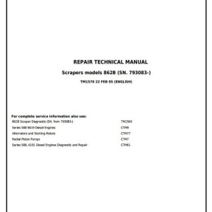 John Deere 862B Scraper Repair Technical Manual TM1570