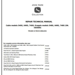 John Deere 540G 640G 740G 548G 648G 748G Skidder Repair Technical Manual TM1600