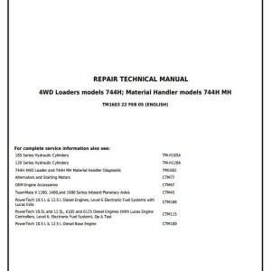 John Deere 744H 4WD 744H MH Loader Material Handler Repair Technical Manual TM1603