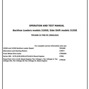 John Deere 310SE 315SE Backhoe Loader Side Shift Diagnostic Operation Test Manual TM1608