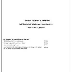 John Deere 4890 Self-Propelled Windrower Repair Technical Manual TM1617