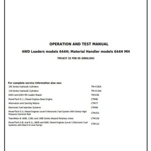 John Deere 644H 4WD 644H MH Material Handler Loader Diagnostic Operation Test Manual TM1637