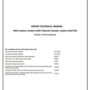 John Deere 644H 4WD 644H MH Material Handler Loader Repair Technical Manual TM1638