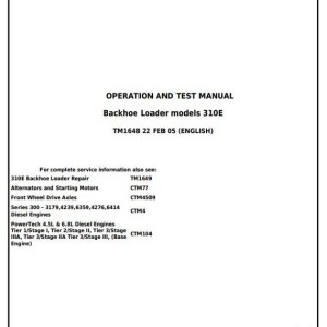 John Deere 310E Backhoe Loader Diagnostic Operation Test Manual TM1648