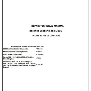 John Deere 310E Backhoe Loader Repair Technical Manual TM1649