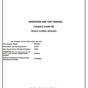 John Deere 80 Midi Excavator Diagnostic Operation Test Manual TM1655
