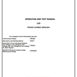 John Deere 120 Excavator Diagnostic Operation Test Manual TM1659