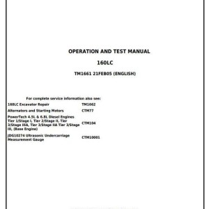 John Deere 160LC Excavator Operation Test Manual TM1661