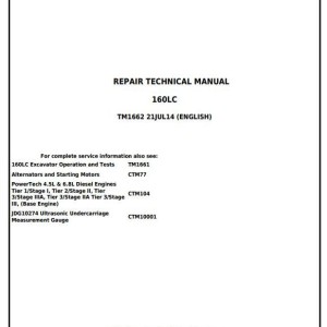 John Deere 160LC Excavator Repair Technical Manual TM1662