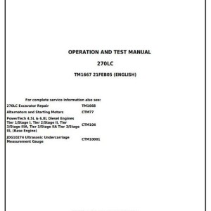 John Deere 270LC Excavator Diagnostic Operation Test Manual TM1667
