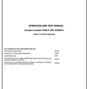 John Deere 762B Series II Scraper Diagnostic Operation Test Manual TM1673