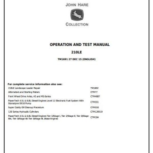 John Deere 210LE Landscape Loader Operation Test Manual TM1691