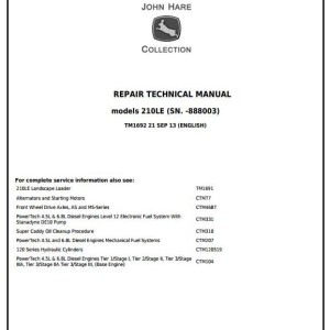 John Deere 210LE Landscape Loader Repair Technical Manual TM1692