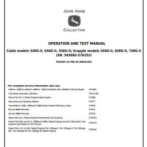 John Deere 540G-2 640G-2 548G-2 648G-2 748G-2 Skidder Diagnostic Operation Test Manual TM1693