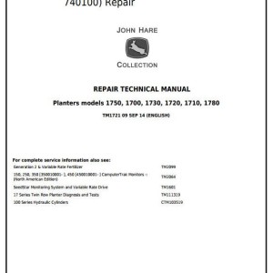 John Deere 1700 1710 1720 1730 1750 1780 Planter Repair Technical Manual TM1721