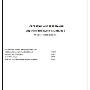 John Deere 862B Series II Scraper Diagnostic Operation Test Manual TM1724