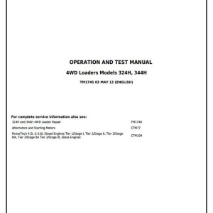 John Deere 324H 344H 4WD Loader Diagnostic Operation Test Manual TM1745