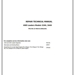 John Deere 324H 344H 4WD Loader Repair Technical Manual TM1746