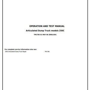 John Deere 250C Articulated Dump Truck Diagnostic Operation Test Manual TM1785