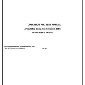 John Deere 300C Articulated Dump Truck Diagnostic Operation Test Manual TM1787