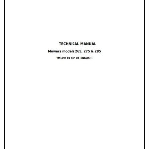 John Deere 265 275 285 Rotary Disk Mower Diagnostic Repair Technical Manual TM1795