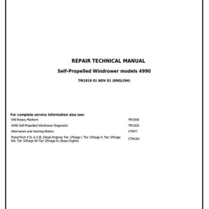 John Deere 4990 Self-Propelled Windrower Repair Technical Manual TM1819