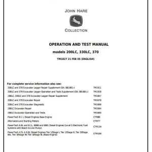 John Deere 200LC 330LC 370 Excavator Logger Diagnostic Manual Supplement TM1827
