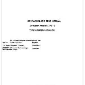 John Deere 27ZTS Excavator Diagnostic Operation Test Manual TM1838