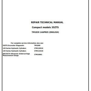 John Deere 35ZTS Excavator Repair Technical Manual TM1839
