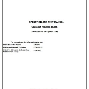 John Deere 35ZTS Excavator Diagnostic Operation Test Manual TM1840