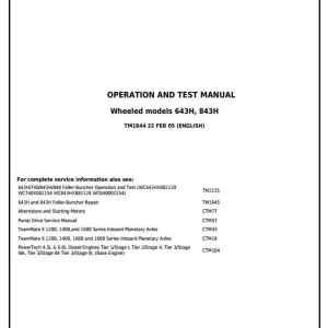 John Deere 643H 843H Feller Buncher Diagnostic Operation Test Manual TM1844