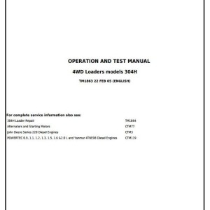 John Deere 304H 4WD Loader Diagnostic Operation Test Manual TM1863